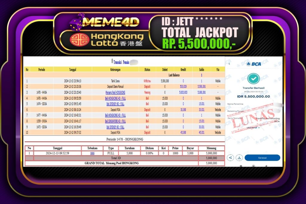 Bukti Jp MEME4D Togel Online 14 DESEMBER 2024