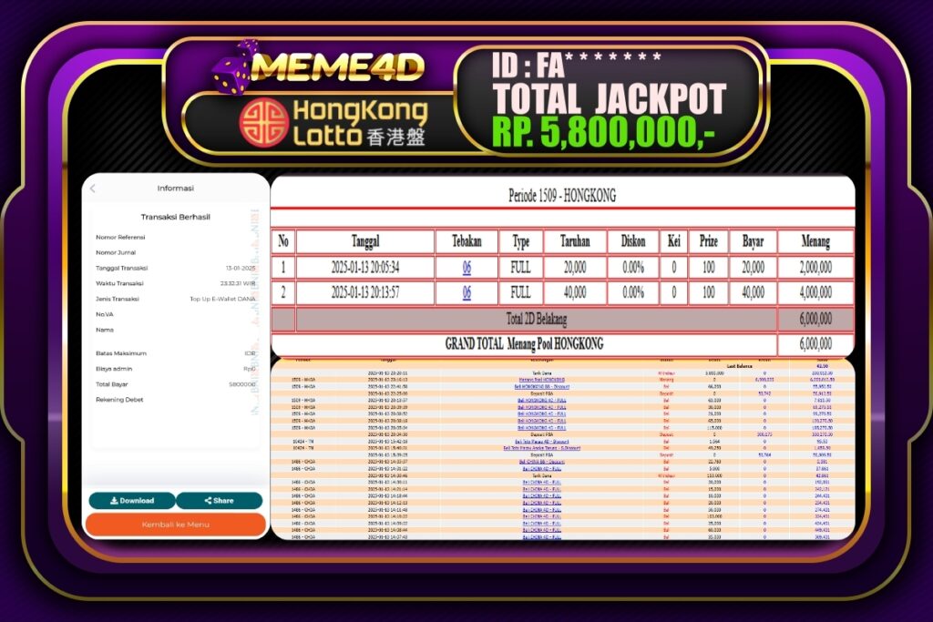 Bukti Jp MEME4D Togel Online 14 JANUARI 2025