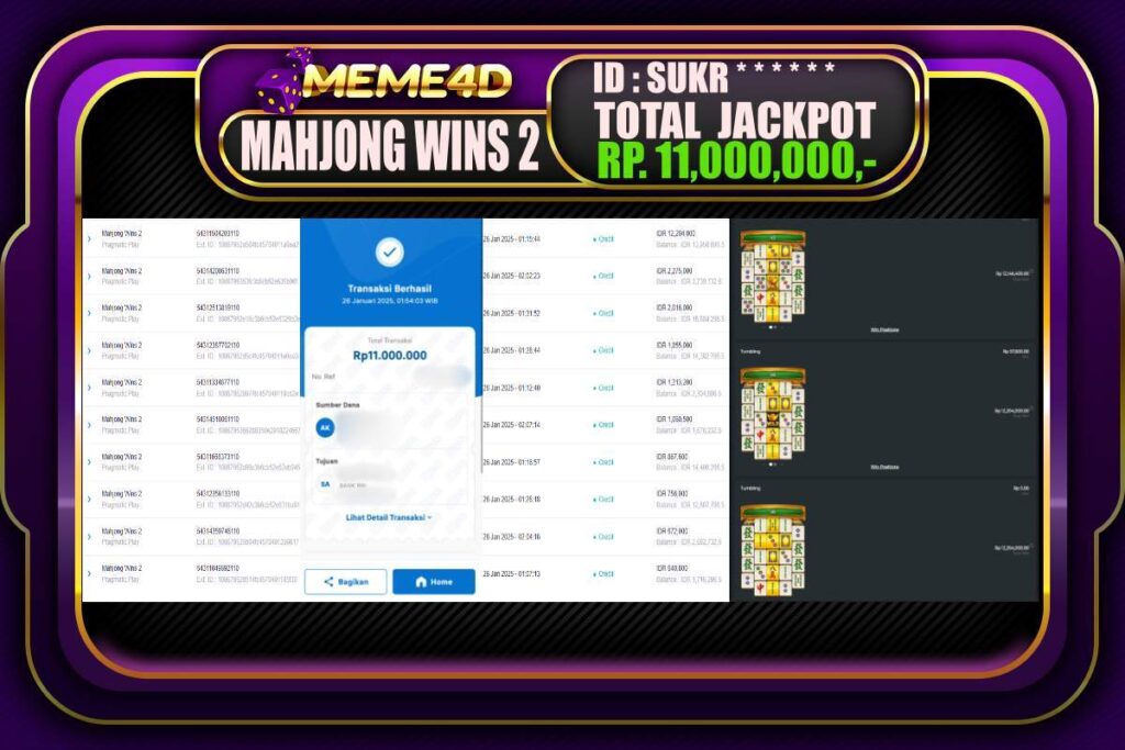 Bukti Jp MEME4D Slot Online 26 JANUARI 2025