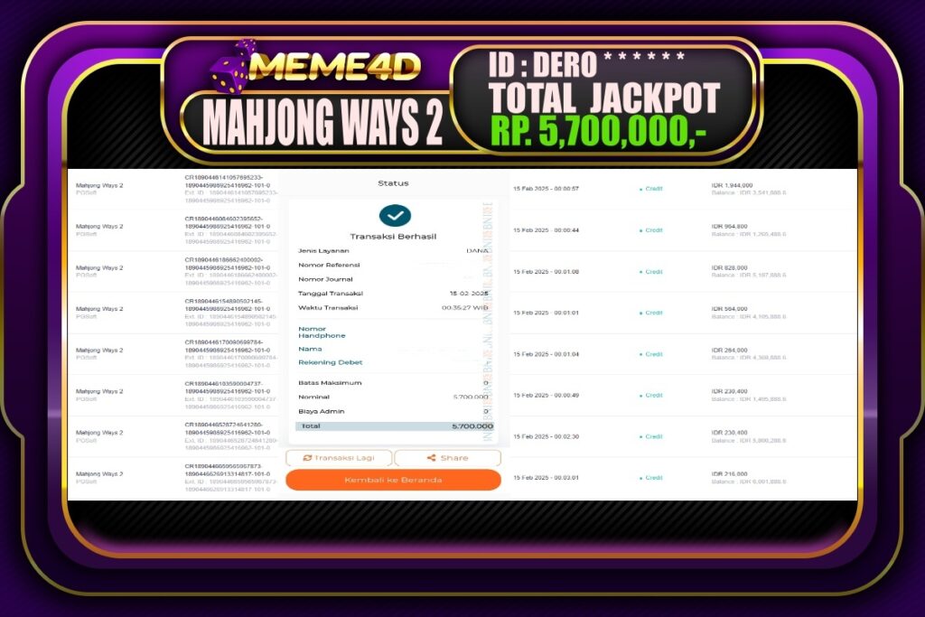 Bukti Jp MEME4D Slot Online 15 Februari 2025