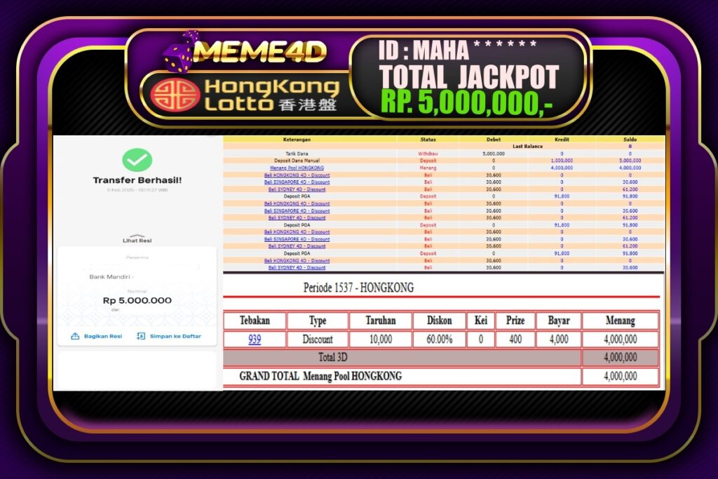 Bukti Jp MEME4D Togel Online 11 Februari 2025