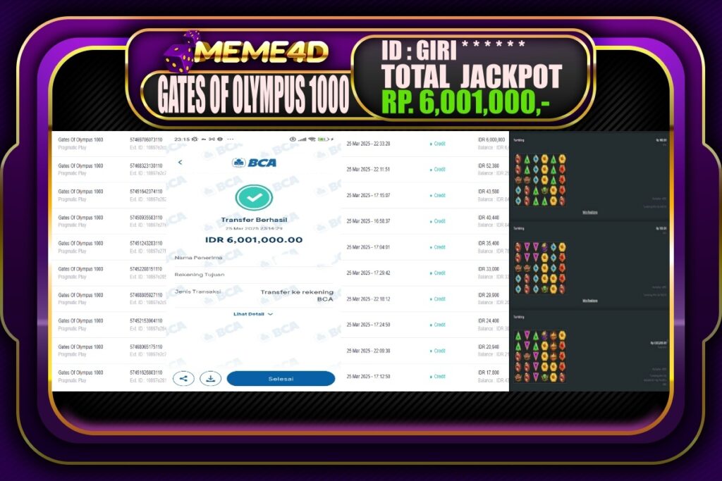 Bukti Jp MEME4D Slot Online 26 Maret 2025