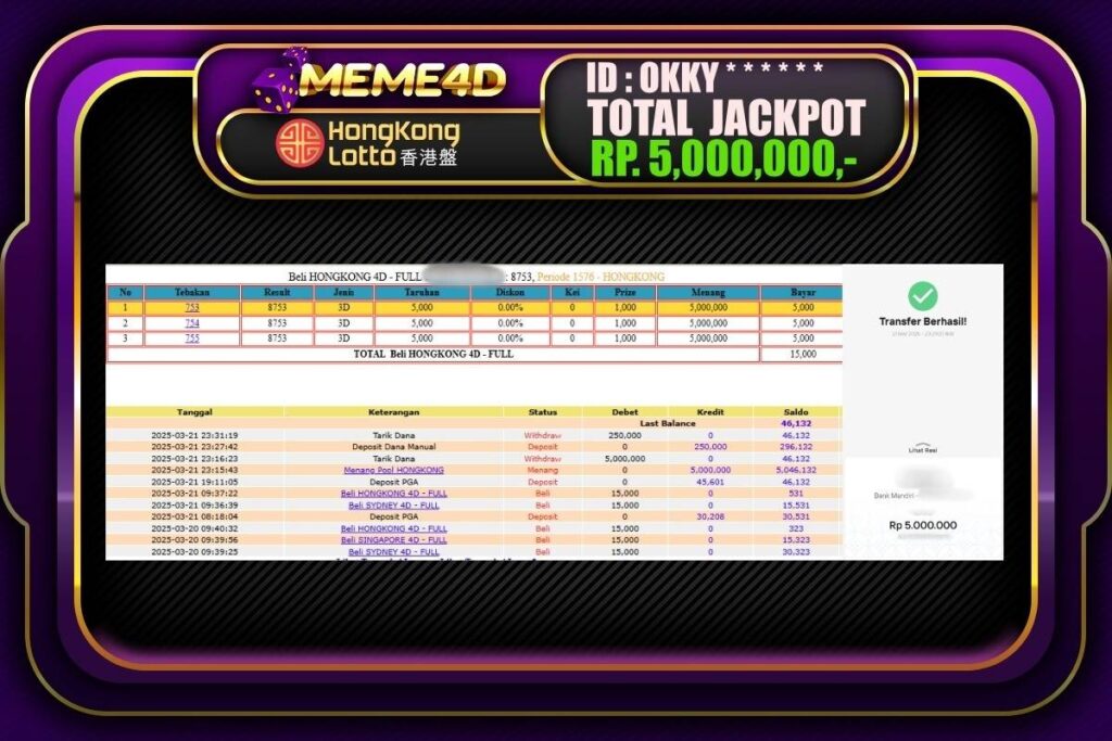 Bukti Jp MEME4D Togel Online 22 Maret 2025