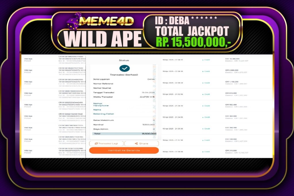 Bukti Jp MEME4D Slot Online 20 April 2025