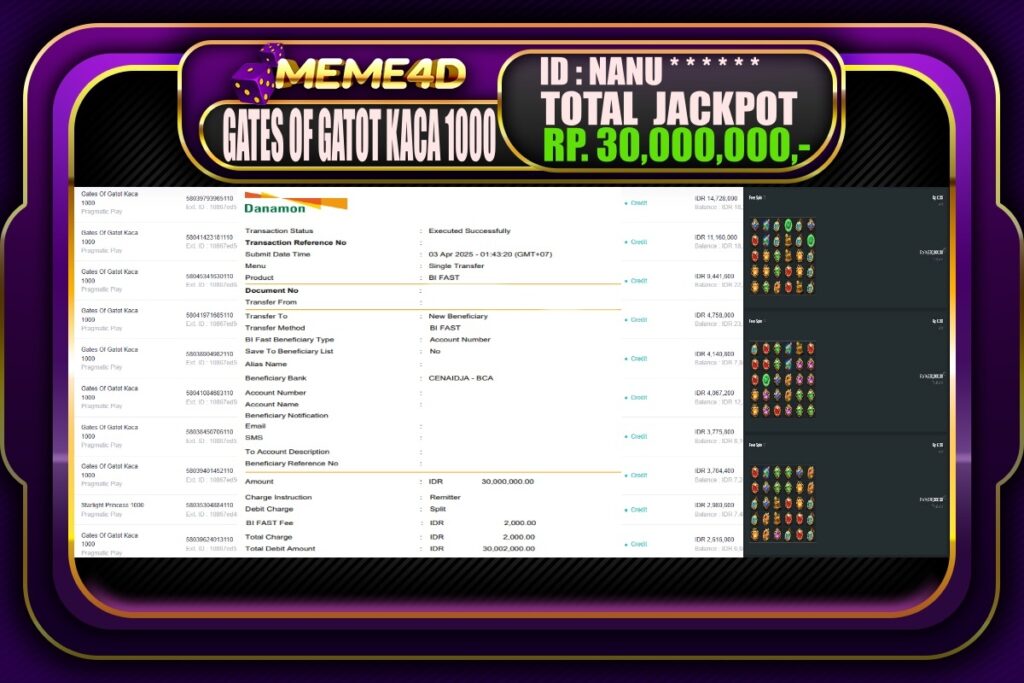 Bukti Jp MEME4D Slot Online 03 April 2025