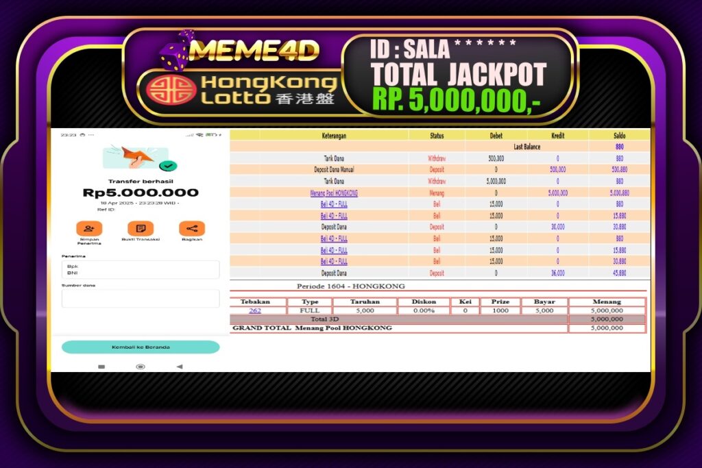 Bukti Jp MEME4D Togel Online 19 April 2025