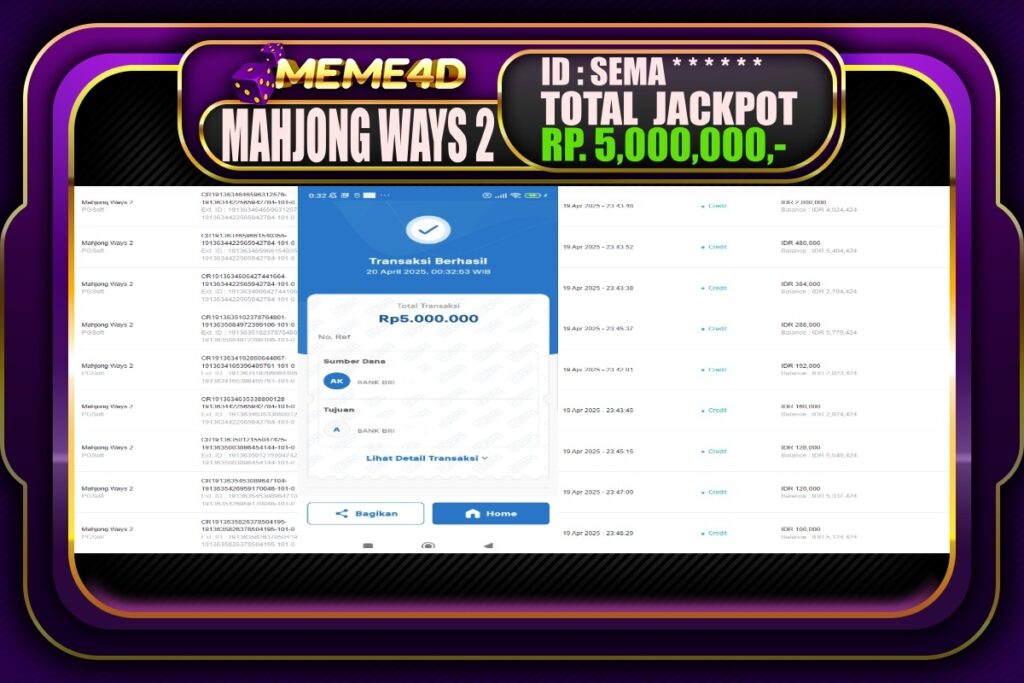 Bukti Jp MEME4D Slot Online 20 April 2025