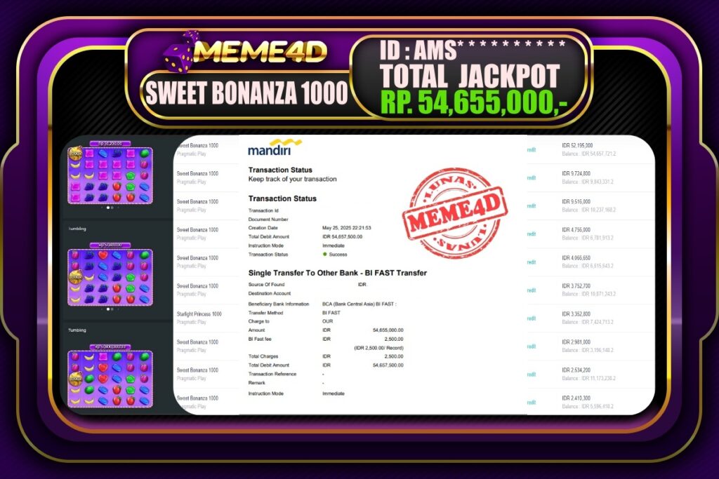 Bukti Jp MEME4D Slot Online 26 Mei 2025