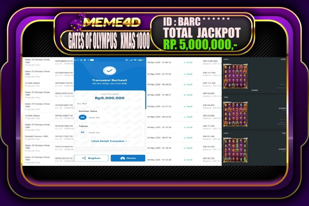 Bukti Jp MEME4D Slot Online 04 Mei 2025