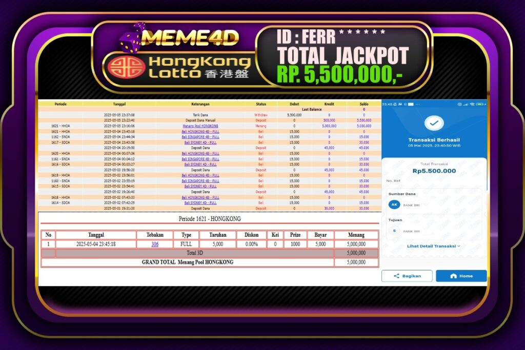 Bukti Jp MEME4D Togel Online 06 Mei 2025