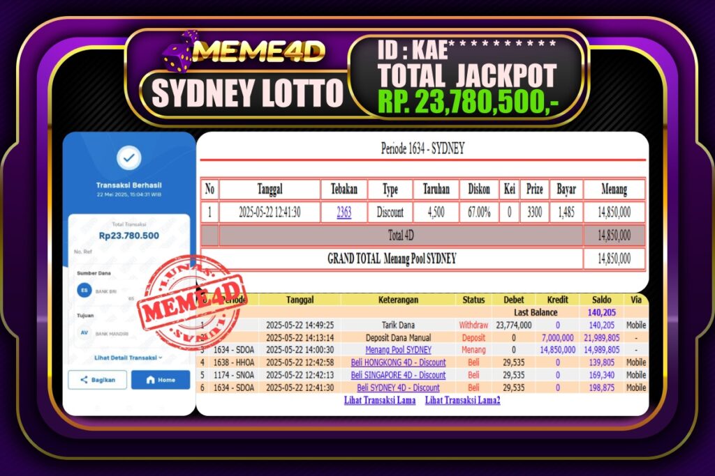 Bukti Jp MEME4D Togel Online 23 Mei 2025