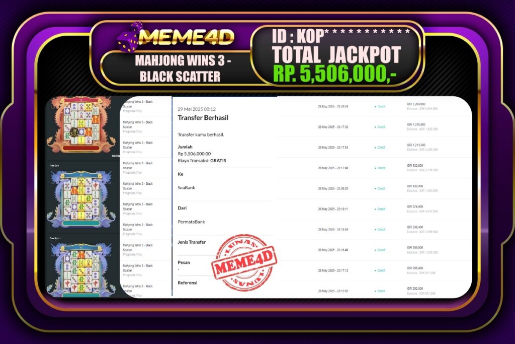 Bukti Jp MEME4D Slot Online 29 Mei 2025