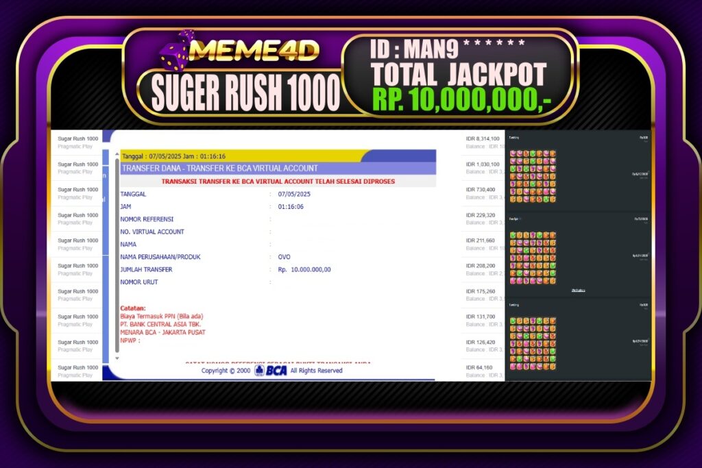 Bukti Jp MEME4D Slot Online 07 Mei 2025