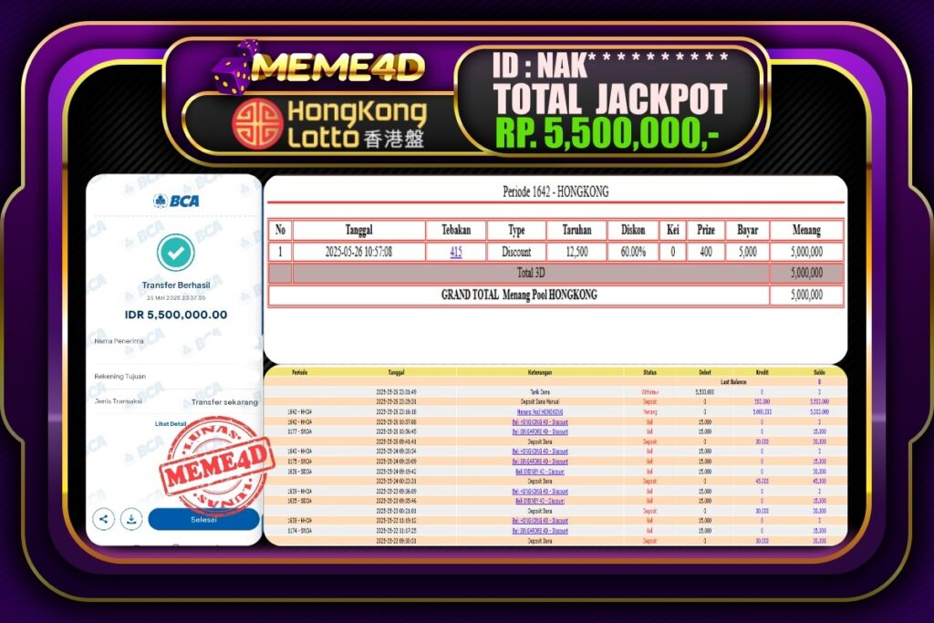 Bukti Jp MEME4D Togel Online 27 Mei 2025