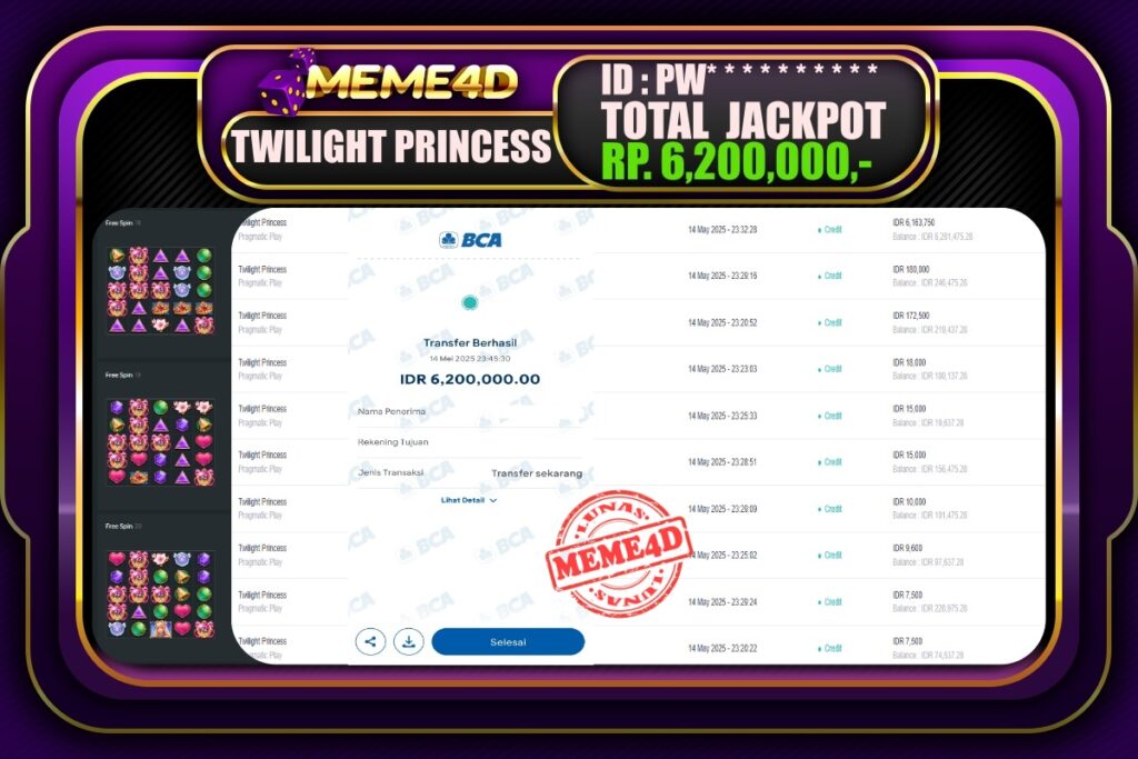 Bukti Jp MEME4D Slot Online 15 Mei 2025