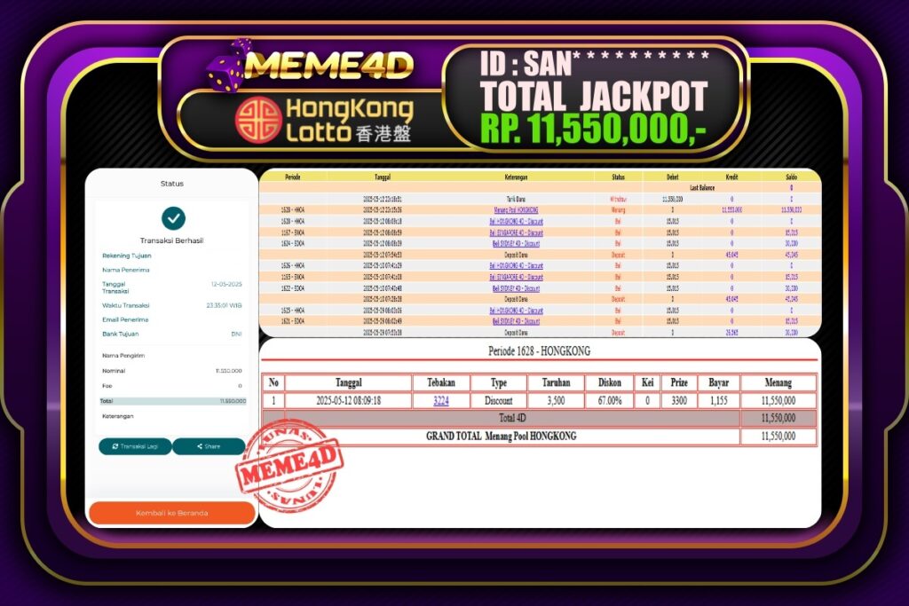 Bukti Jp MEME4D Togel Online 13 Mei 2025