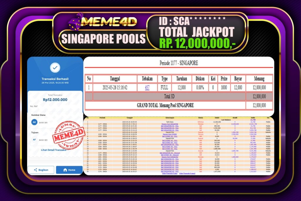Bukti Jp MEME4D Togel Online 27 Mei 2025