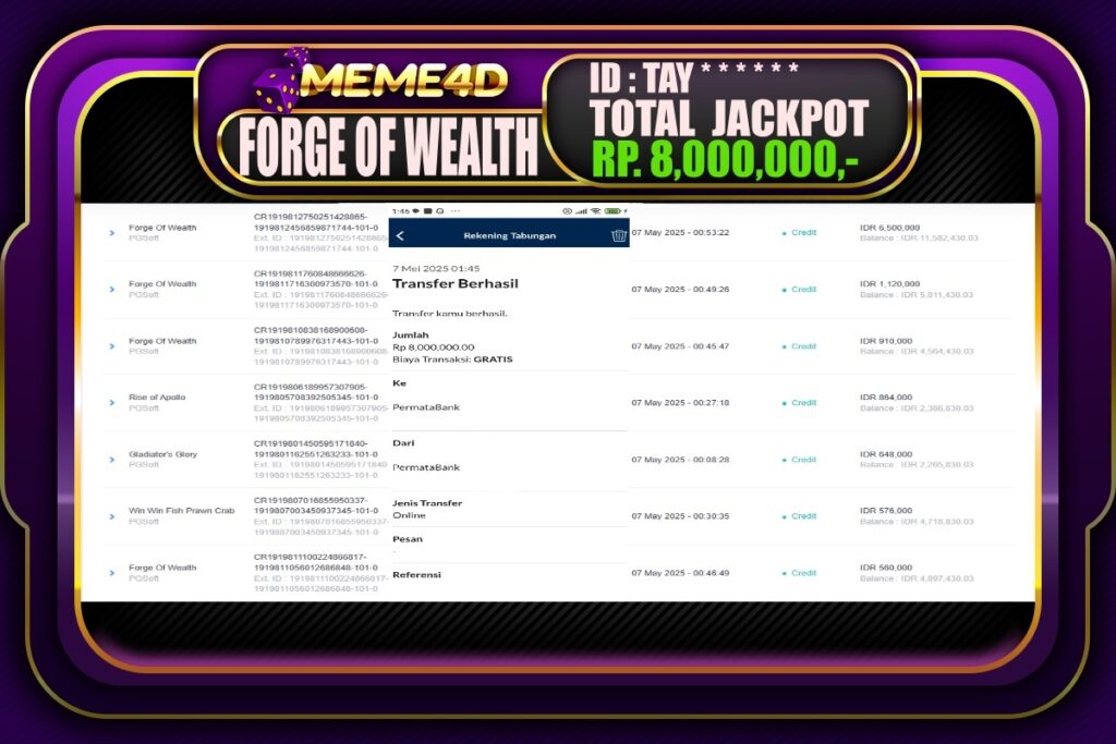 Bukti Jp MEME4D Slot Online 07 Mei 2025