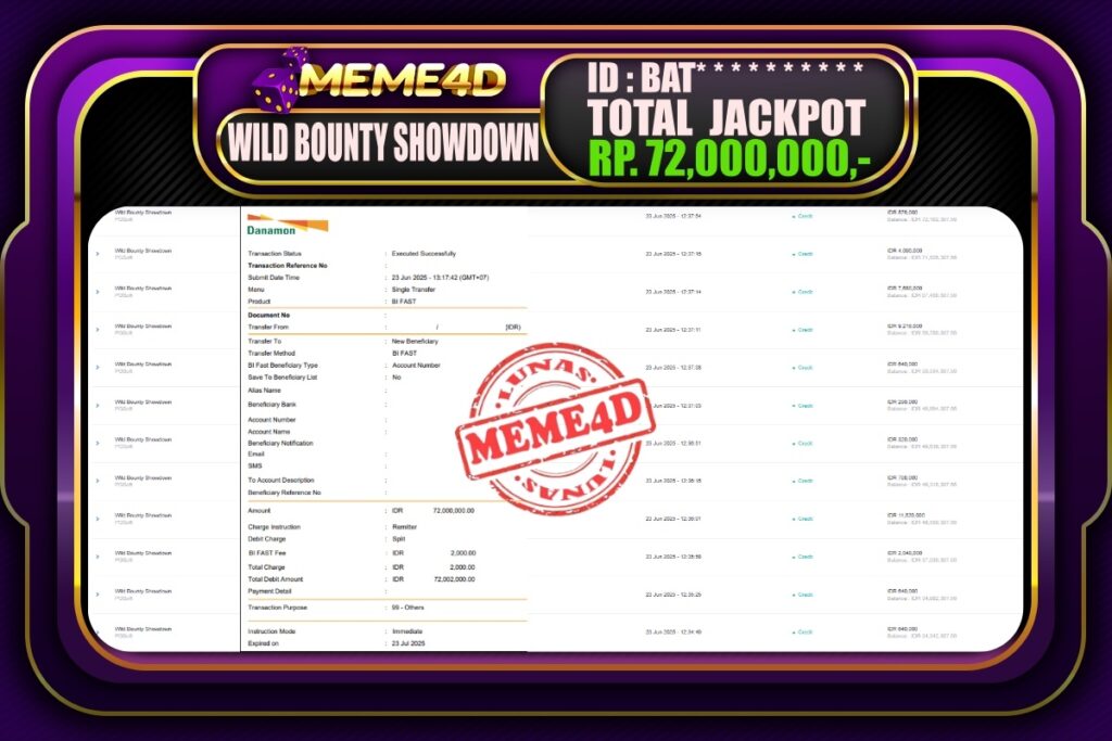 Bukti Jp MEME4D Slot Online 24 Juni 2025