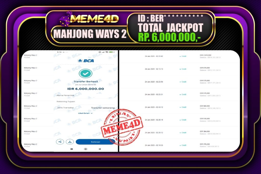 Bukti Jp MEME4D Slot Online 24 Juni 2025