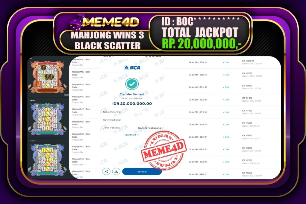 Bukti Jp MEME4D Slot Online 24 Juni 2025