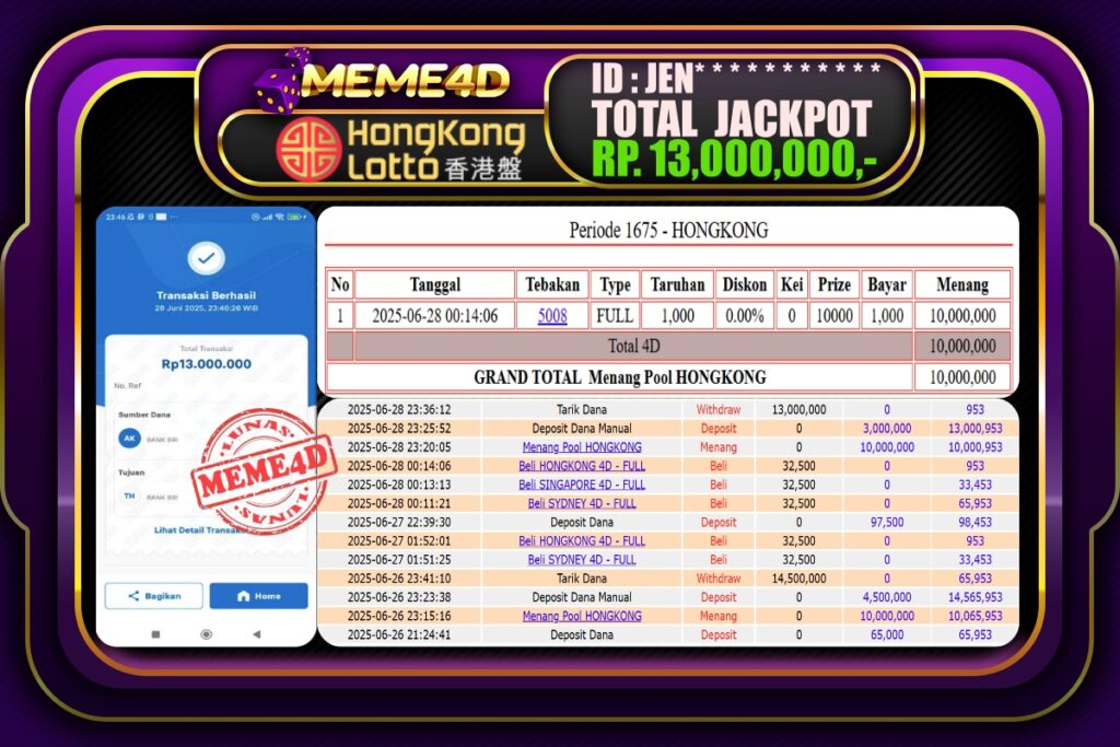 Bukti Jp MEME4D Togel Online 29 Juni 2025