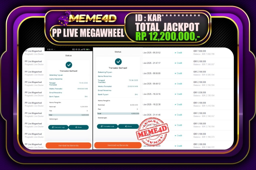 Bukti Jp MEME4D Casino Online 14 Juni 2025