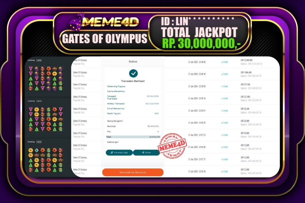 Bukti Jp MEME4D Slot Online 22 Juni 2025