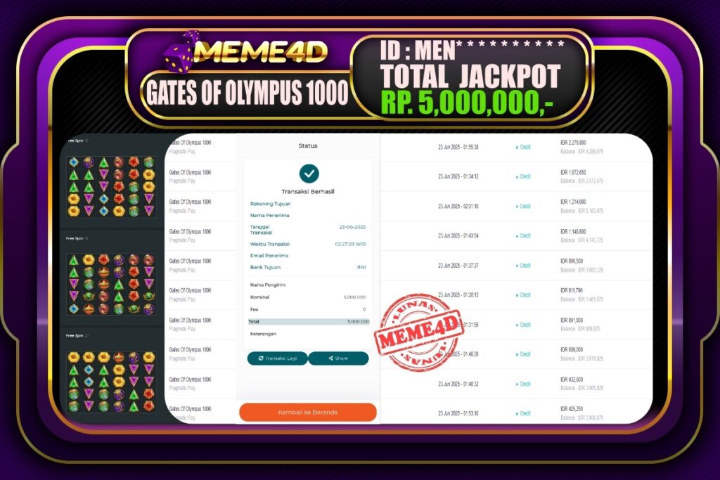 Bukti Jp MEME4D Slot Online 23 Juni 2025