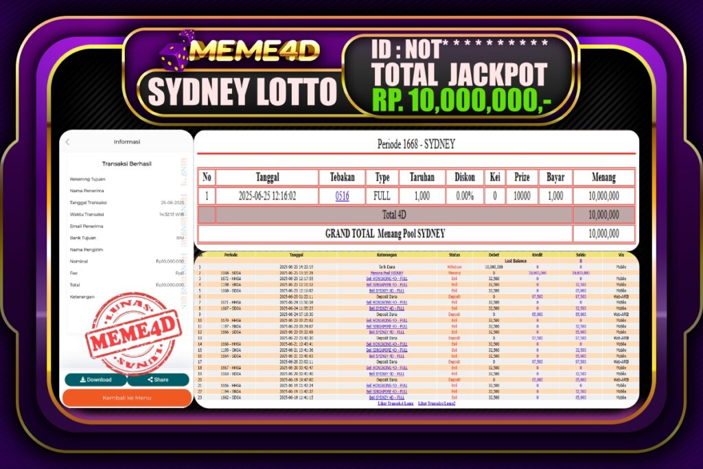 Bukti Jp MEME4D Togel Online 26 Juni 2025