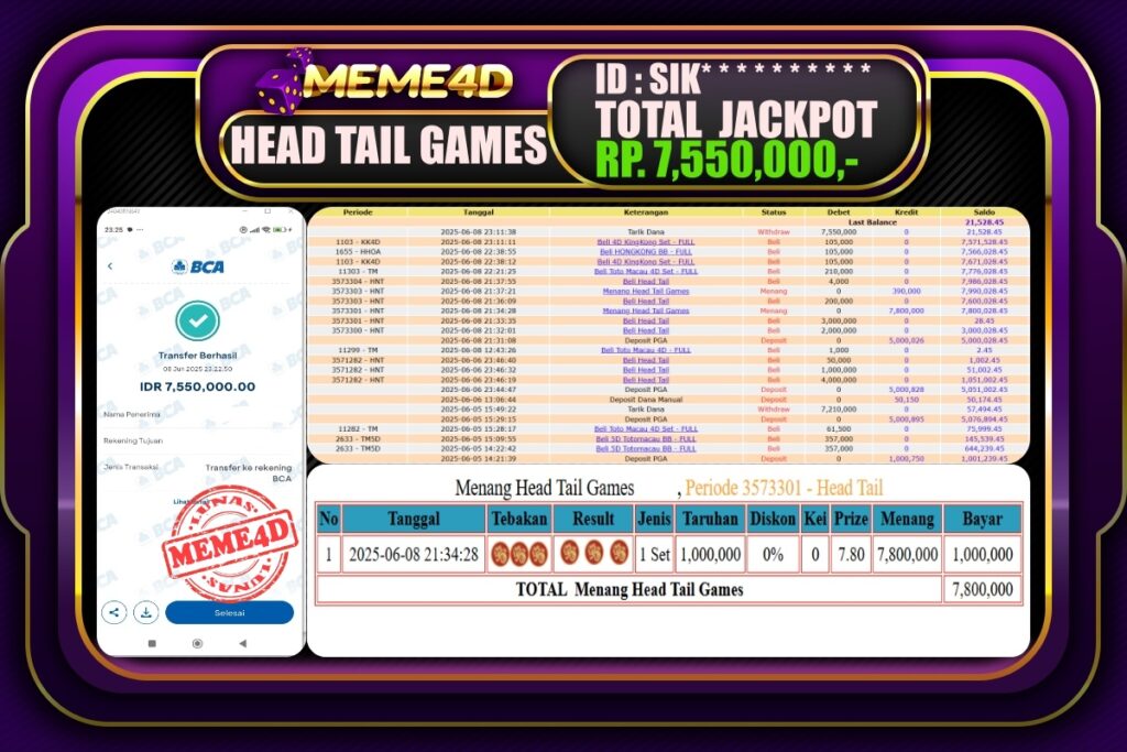 Bukti Jp MEME4D Casino Online 09 Juni 2025