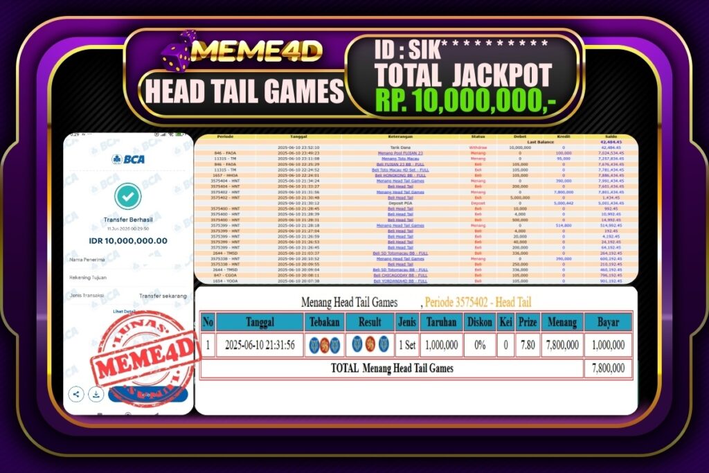 Bukti Jp MEME4D Casino Online 11 Juni 2025