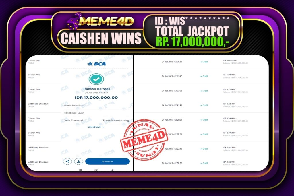 Bukti Jp MEME4D Slot Online 24 Juni 2025