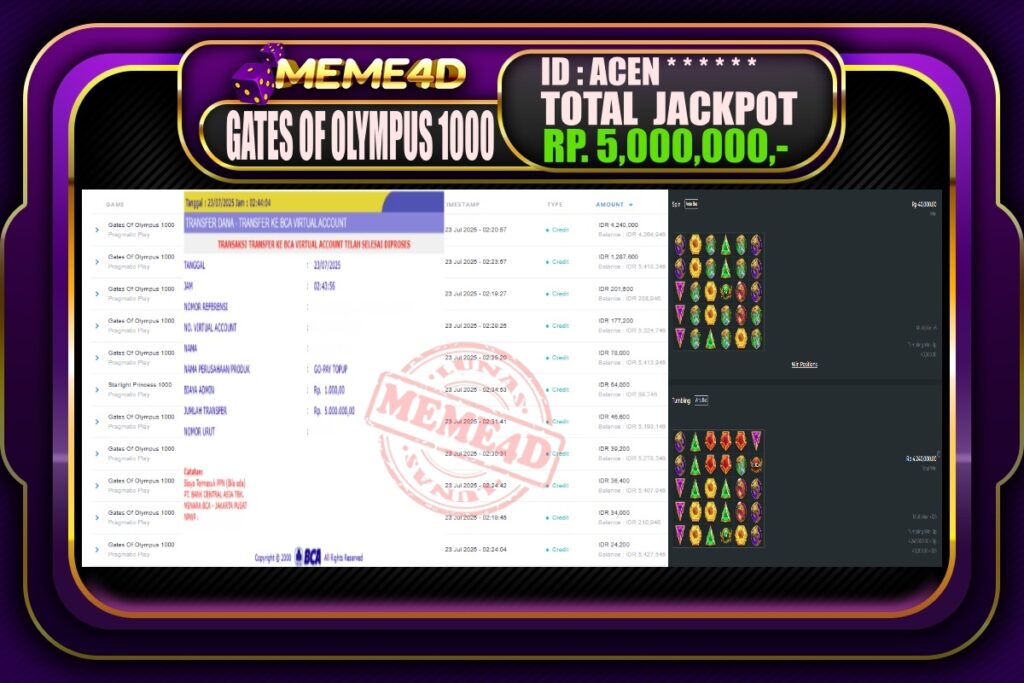Bukti Jp MEME4D Slot Online 23 Juli 2025
