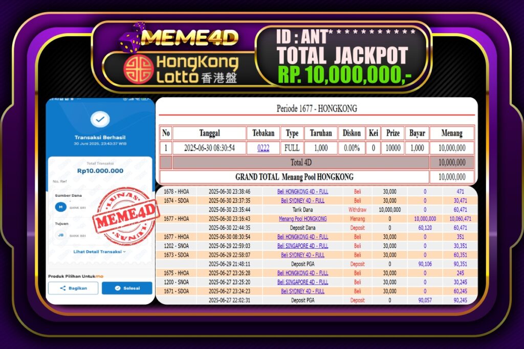 Bukti Jp MEME4D Togel Online 01 Juli 2025