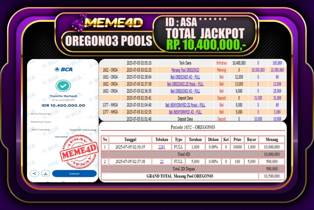 Bukti Jp MEME4D Togel Online 05 Juli 2025