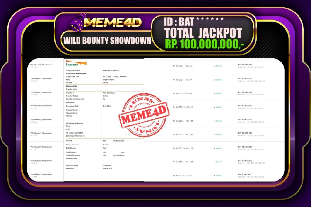 Bukti Jp MEME4D Slot Online 15 Juli 2025