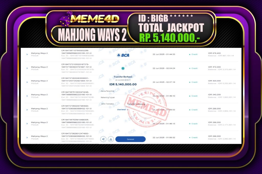 Bukti Jp MEME4D Slot Online 22 Juli 2025