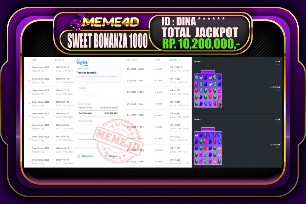 Bukti Jp MEME4D Slot Online 21 Juli 2025