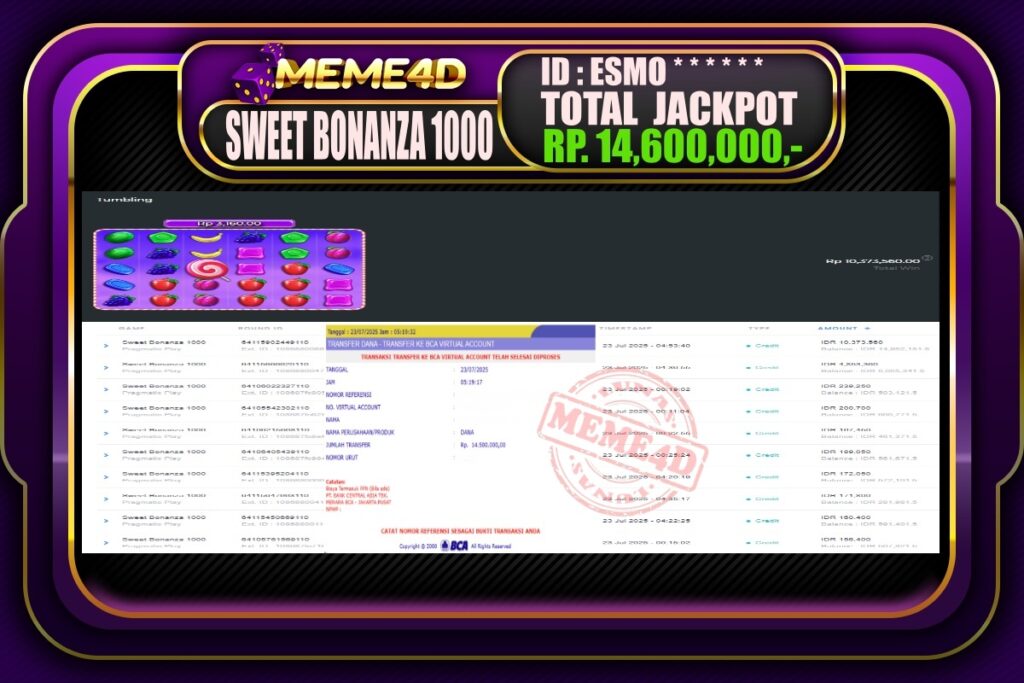 Bukti Jp MEME4D Slot Online 23 Juli 2025