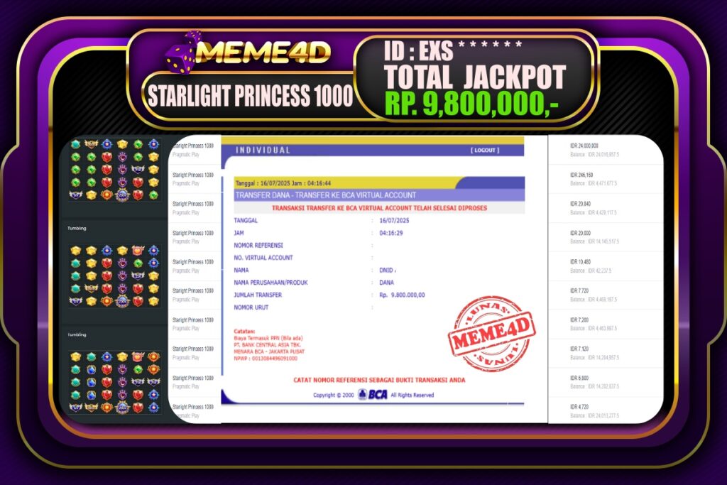 Bukti Jp MEME4D Slot Online 16 Juli 2025