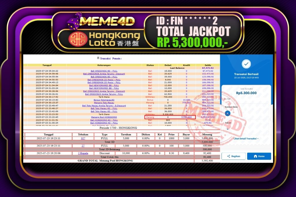 Bukti Jp MEME4D Togel Online 24 Juli 2025