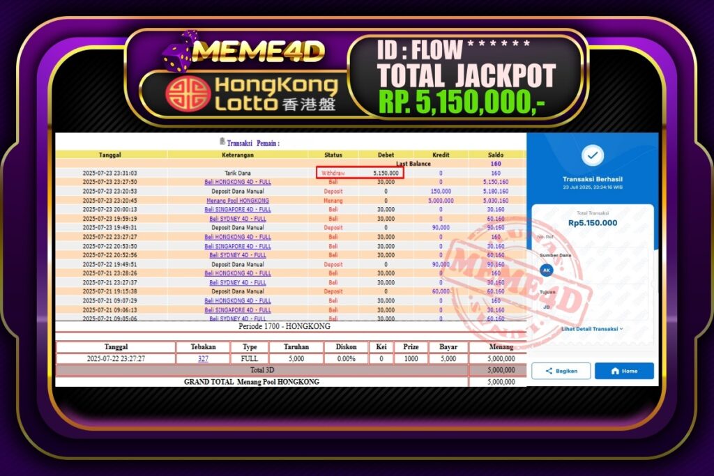 Bukti Jp MEME4D Togel Online 24 Juli 2025