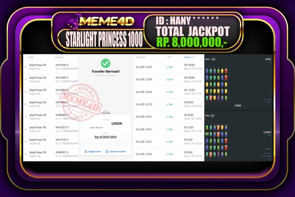 Bukti Jp MEME4D Slot Online 30 Juli 2025