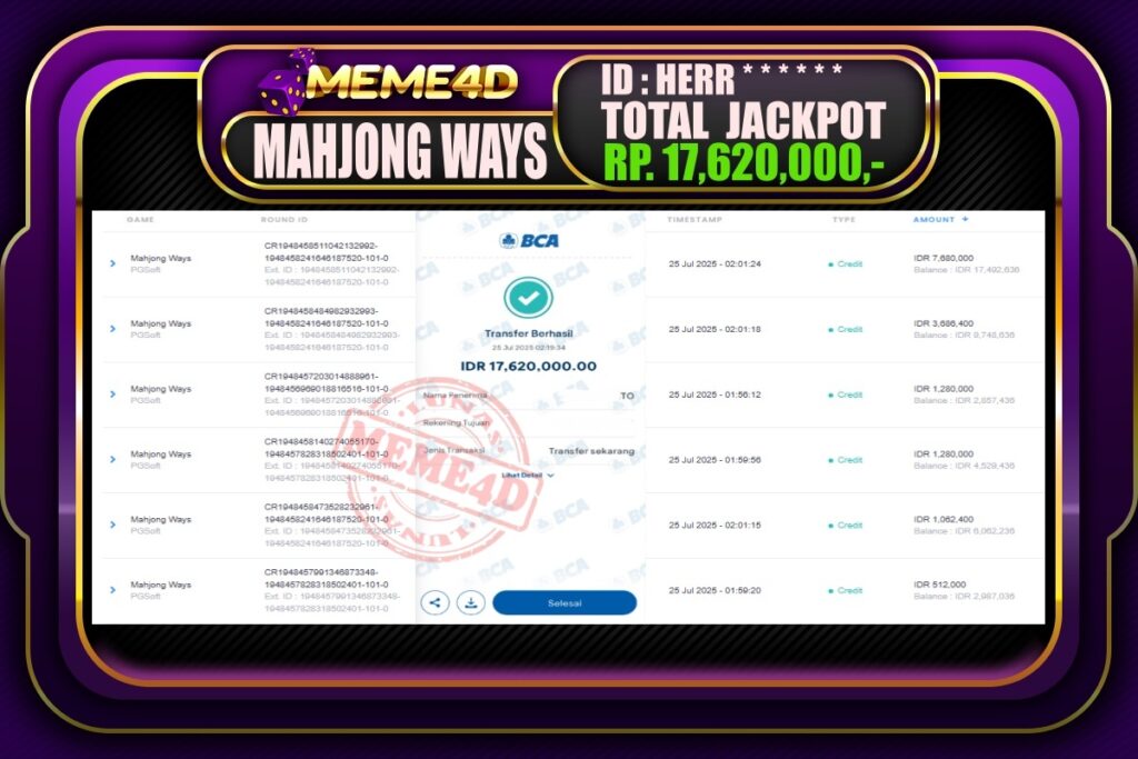 Bukti Jp MEME4D Slot Online 25 Juli 2025