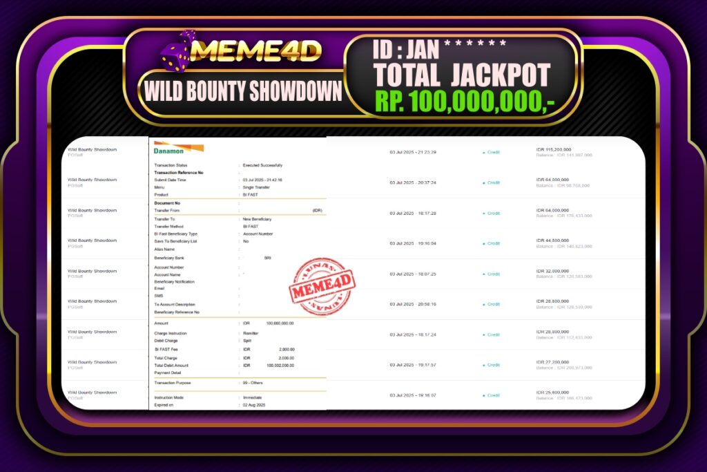 Bukti Jp MEME4D Slot Online 04 Juli 2025