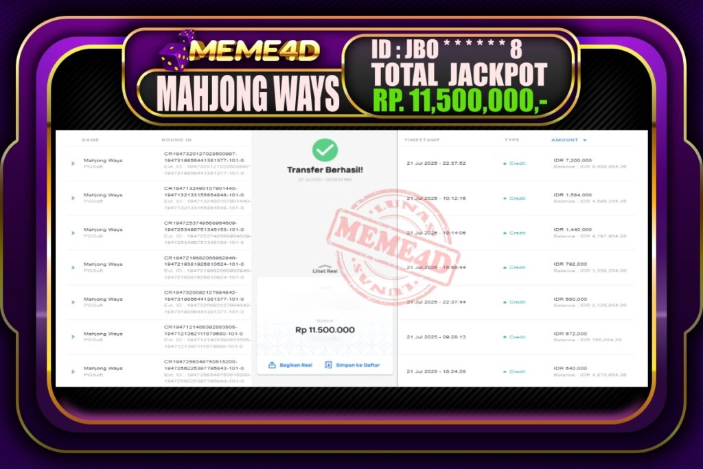 Bukti Jp MEME4D Slot Online 22 Juli 2025