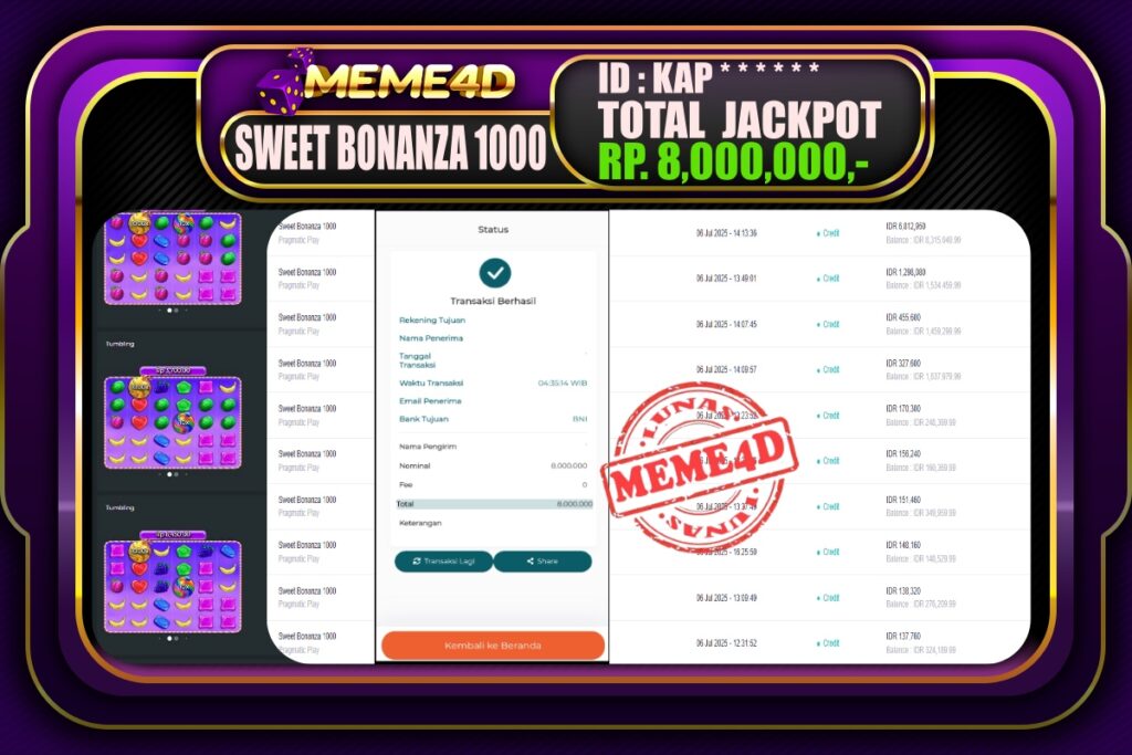 Bukti Jp MEME4D Slot Online 07 Juli 2025
