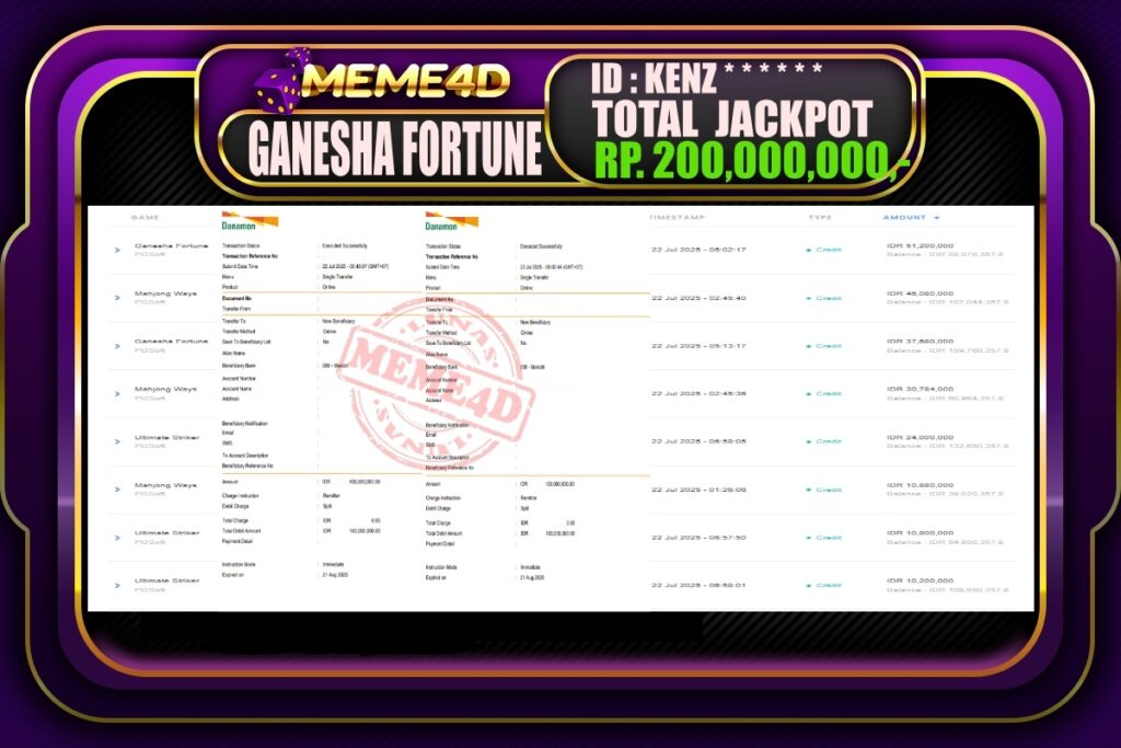 Bukti Jp MEME4D Slot Online 22 Juli 2025