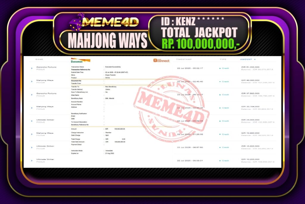 Bukti Jp MEME4D Slot Online 22 Juli 2025